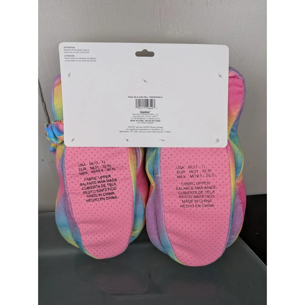 Peeps Rainbow Bunny Plush Slippers and Headband Set Kids Size M 13-1 Easter New